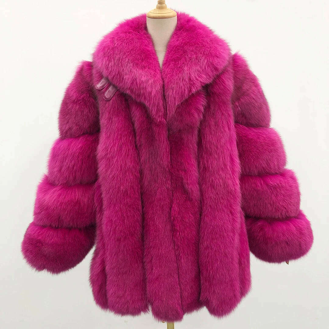 KIMLUD, Fur Coats Women Long Luxury Real Red Fox Fur Jacket Turn Down Collar Furry Thick Warm Coat Winter, purple / S(bust 96cm), KIMLUD APPAREL - Womens Clothes