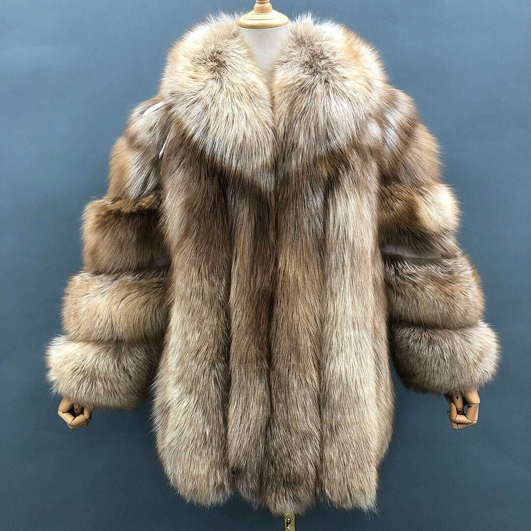 KIMLUD, Fur Coats Women Long Luxury Real Red Fox Fur Jacket Turn Down Collar Furry Thick Warm Coat Winter, Crystal Fox / S(bust 96cm), KIMLUD Women's Clothes
