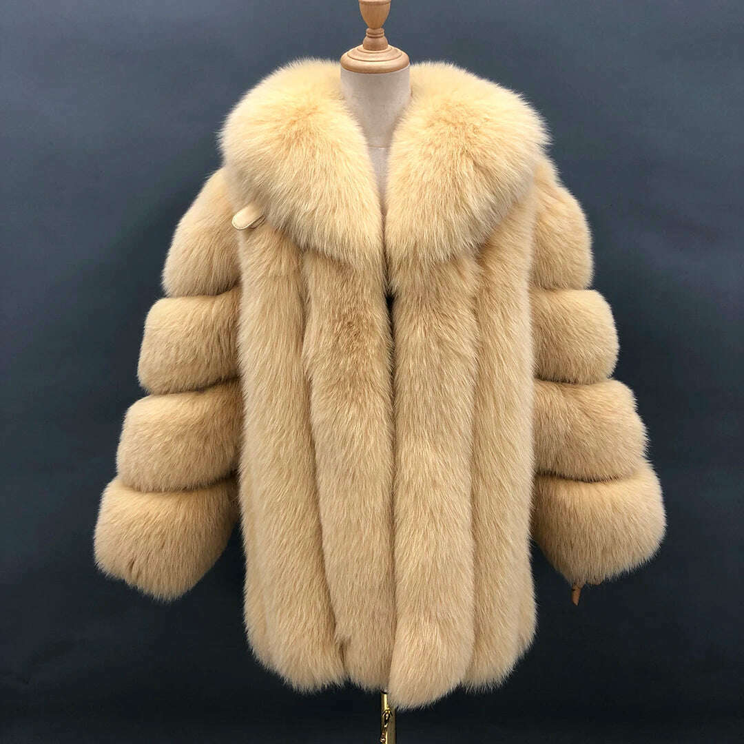 KIMLUD, Fur Coats Women Long Luxury Real Red Fox Fur Jacket Turn Down Collar Furry Thick Warm Coat Winter, yellow / S(bust 96cm), KIMLUD Women's Clothes