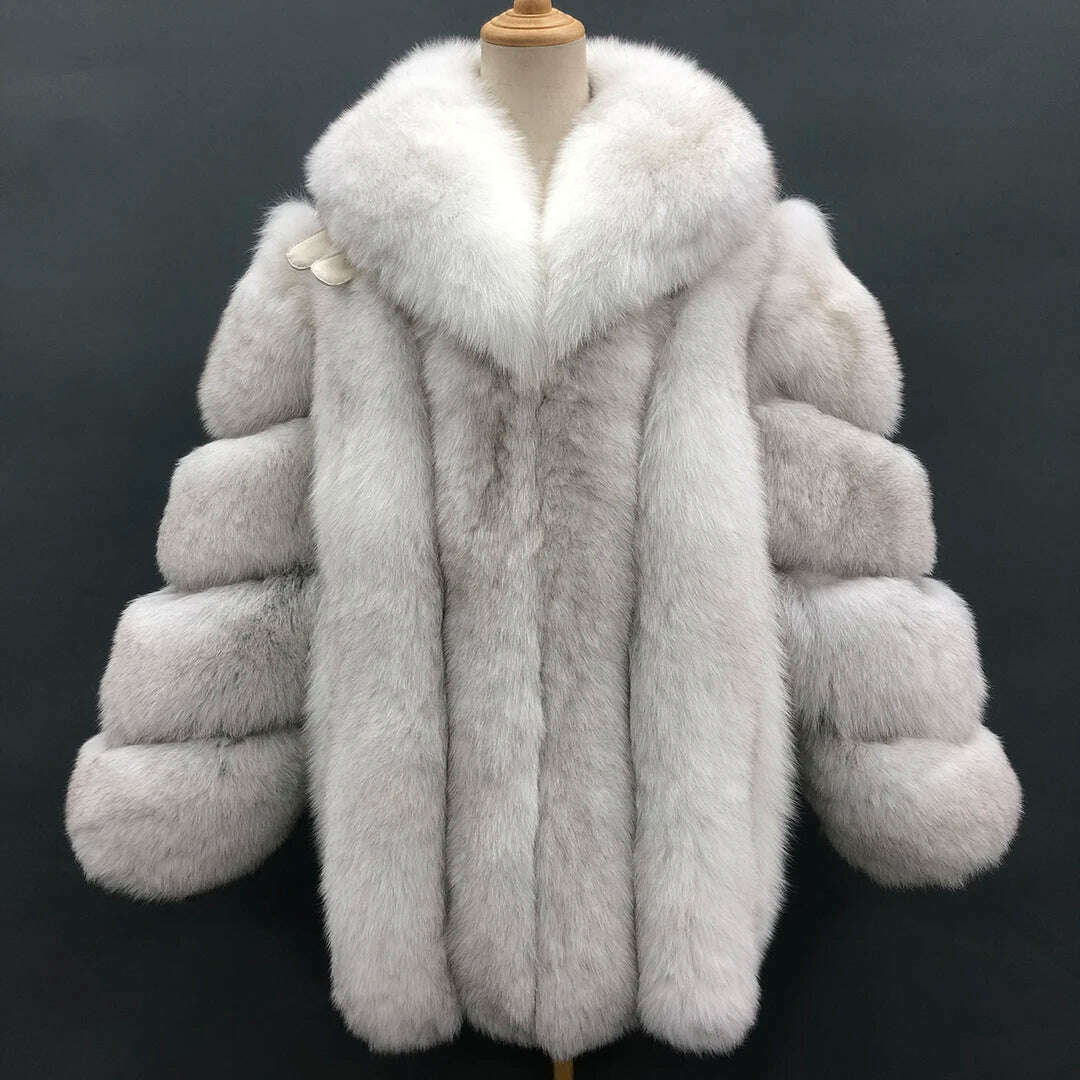 KIMLUD, Fur Coats Women Long Luxury Real Red Fox Fur Jacket Turn Down Collar Furry Thick Warm Coat Winter, KIMLUD Women's Clothes