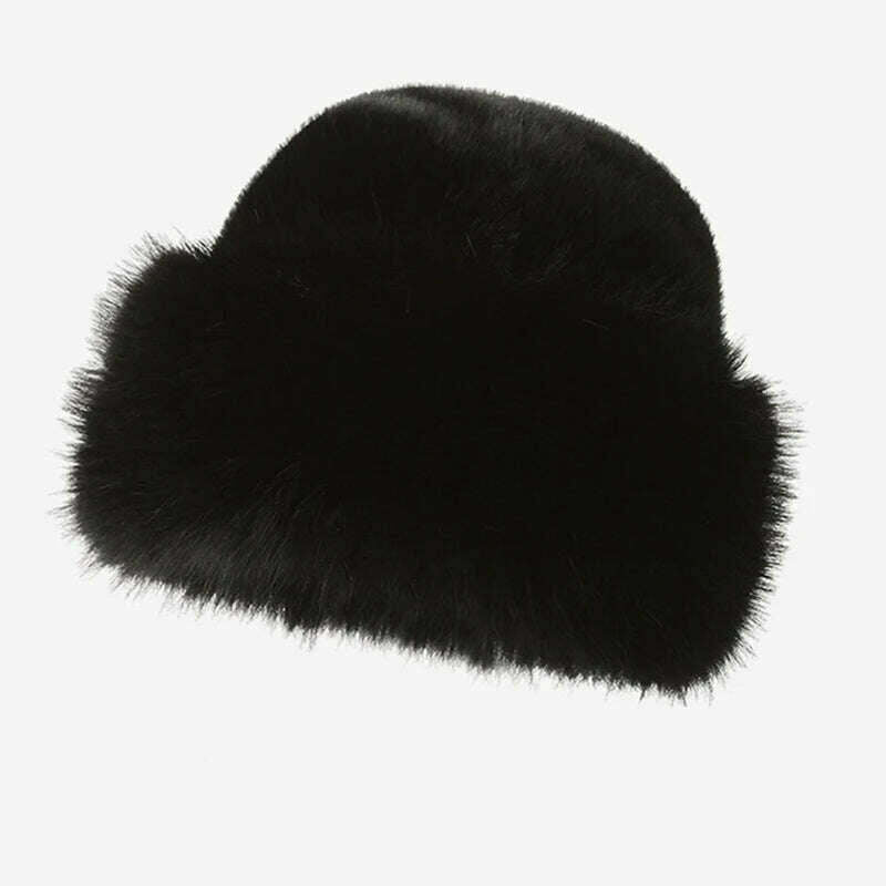 KIMLUD, Fur Hat Women Warm Snow Ski Cap Female Faux Fox Fur Bomber Hat Lady Windproof Winter Hats for Women Russian Hat Ushanka, black, KIMLUD Women's Clothes