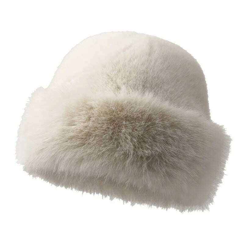 KIMLUD, Fur Hat Women Warm Snow Ski Cap Female Faux Fox Fur Bomber Hat Lady Windproof Winter Hats for Women Russian Hat Ushanka, white, KIMLUD Women's Clothes