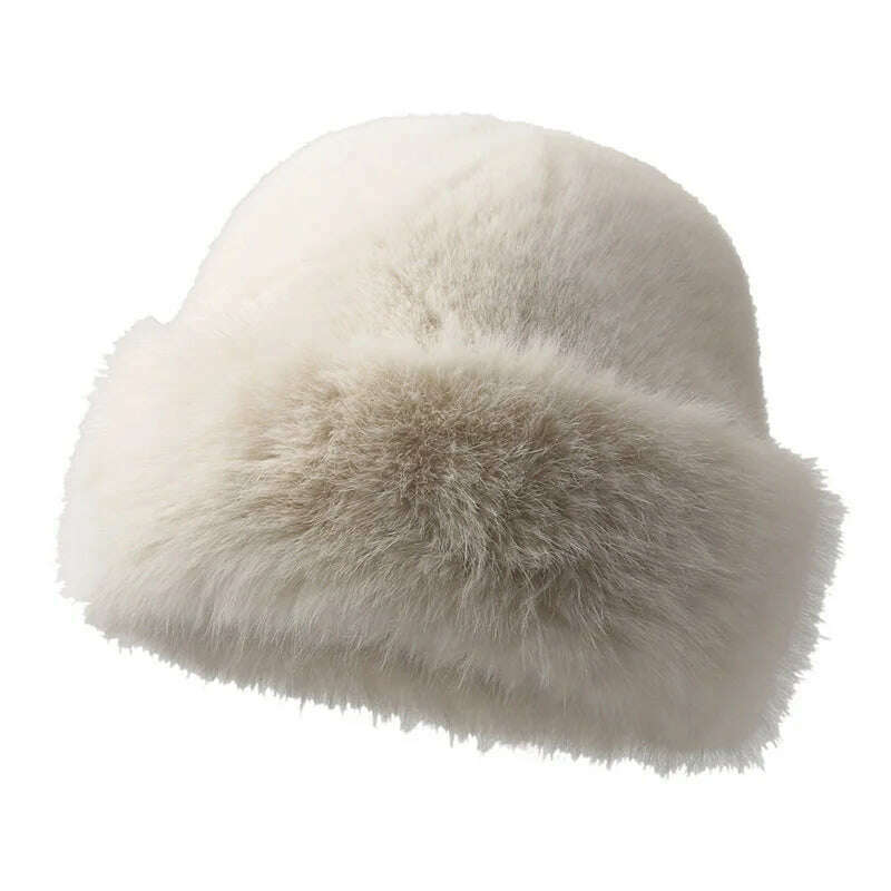 KIMLUD, Fur Hat Women Warm Snow Ski Cap Female Faux Fox Fur Bomber Hat Lady Windproof Winter Hats for Women Russian Hat Ushanka, white, KIMLUD APPAREL - Womens Clothes
