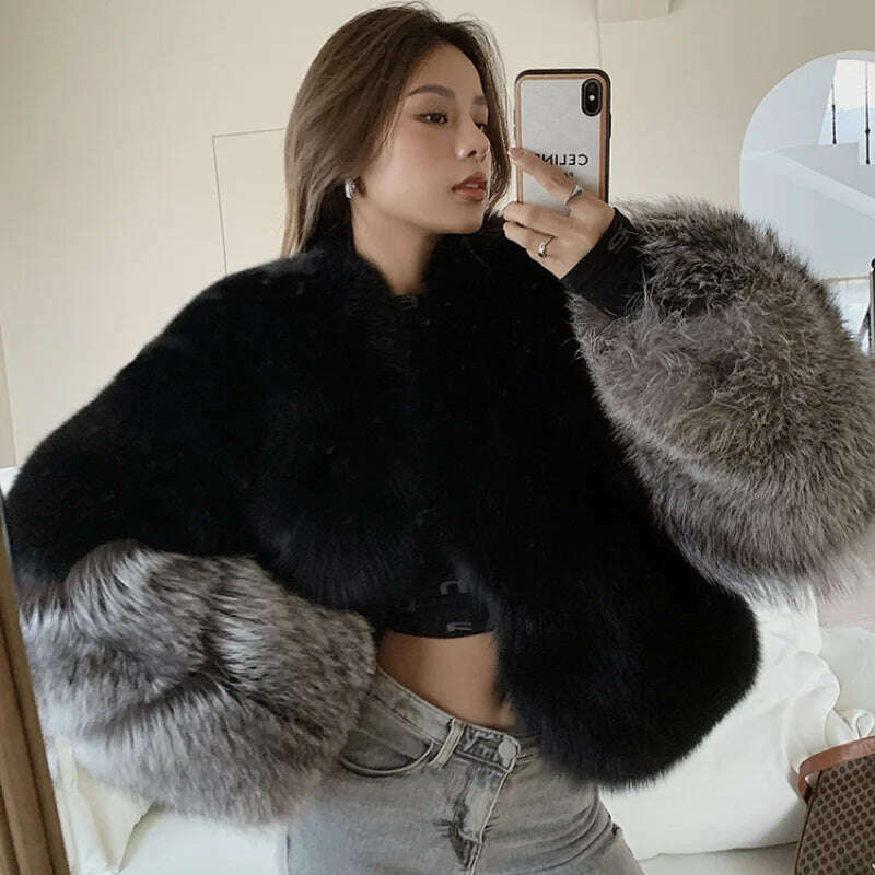 KIMLUD, FURSARCAR 2021 New Fashion Whole Skin Winter Women's Jacket Natural Real Silver Fox Fur Coat  Short Genuine Fur Outwear, black / 4XL Fur Bust 112cm, KIMLUD Womens Clothes