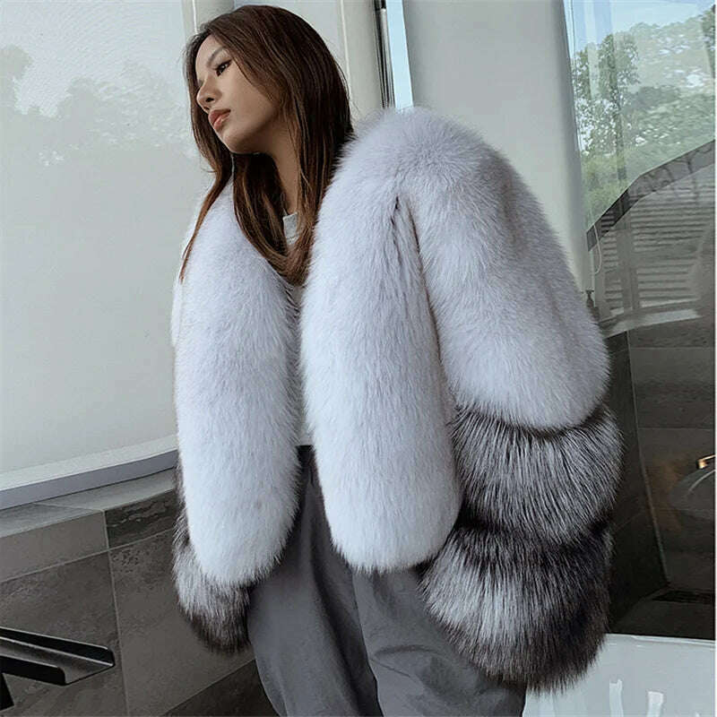 KIMLUD, FURSARCAR 2021 New Fashion Whole Skin Winter Women's Jacket Natural Real Silver Fox Fur Coat  Short Genuine Fur Outwear, KIMLUD Womens Clothes