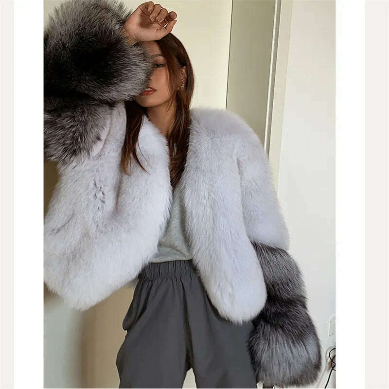 KIMLUD, FURSARCAR 2021 New Fashion Whole Skin Winter Women's Jacket Natural Real Silver Fox Fur Coat  Short Genuine Fur Outwear, KIMLUD Women's Clothes