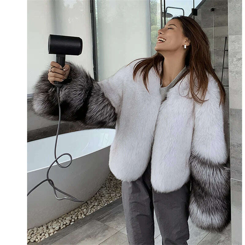 KIMLUD, FURSARCAR 2021 New Fashion Whole Skin Winter Women's Jacket Natural Real Silver Fox Fur Coat  Short Genuine Fur Outwear, KIMLUD Womens Clothes