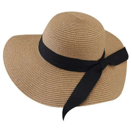 KIMLUD, FURTALK Summer Beach Hat Women Large Straw Hat Big Brim Sun Hats UV Protection Foldable Roll Up Floppy Cap chapeu feminino 2020, Khaki / M, KIMLUD APPAREL - Womens Clothes