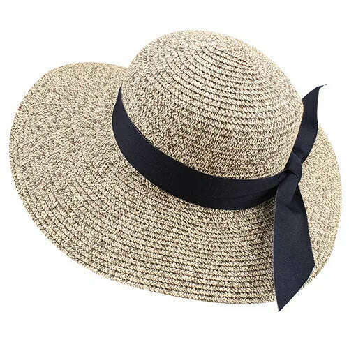 KIMLUD, FURTALK Summer Beach Hat Women Large Straw Hat Big Brim Sun Hats UV Protection Foldable Roll Up Floppy Cap chapeu feminino 2020, Mixed Khaki / M, KIMLUD Womens Clothes