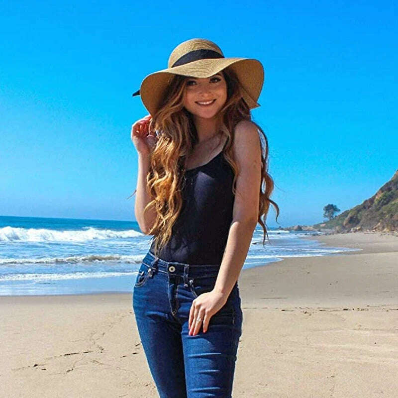 KIMLUD, FURTALK Summer Beach Hat Women Large Straw Hat Big Brim Sun Hats UV Protection Foldable Roll Up Floppy Cap chapeu feminino 2020, KIMLUD Womens Clothes