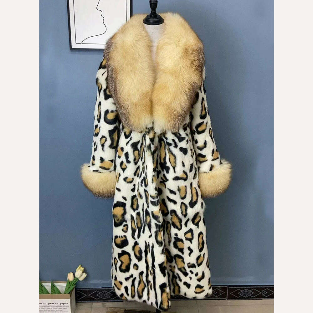 KIMLUD, FURYOUME 2023 Winter Women Real Genuine Natural Full Pelt Rabbit Fur Coat with Turn-down Fox Fur Collar Fashion Warm Streetwear, KIMLUD Womens Clothes