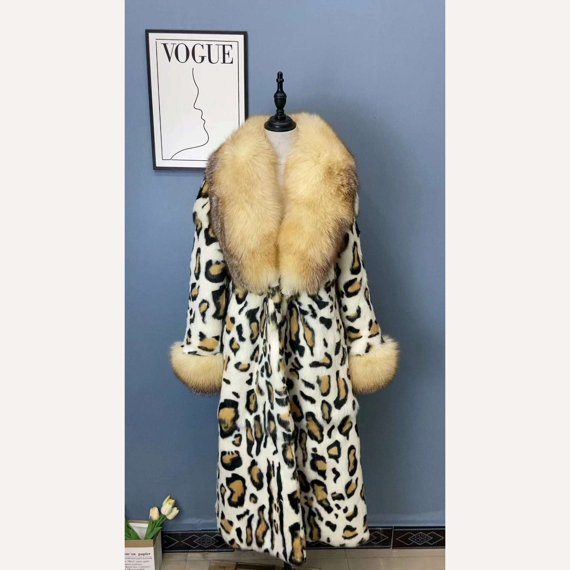 KIMLUD, FURYOUME 2023 Winter Women Real Genuine Natural Full Pelt Rabbit Fur Coat with Turn-down Fox Fur Collar Fashion Warm Streetwear, photo color 1 / S bust 90cm, KIMLUD Womens Clothes