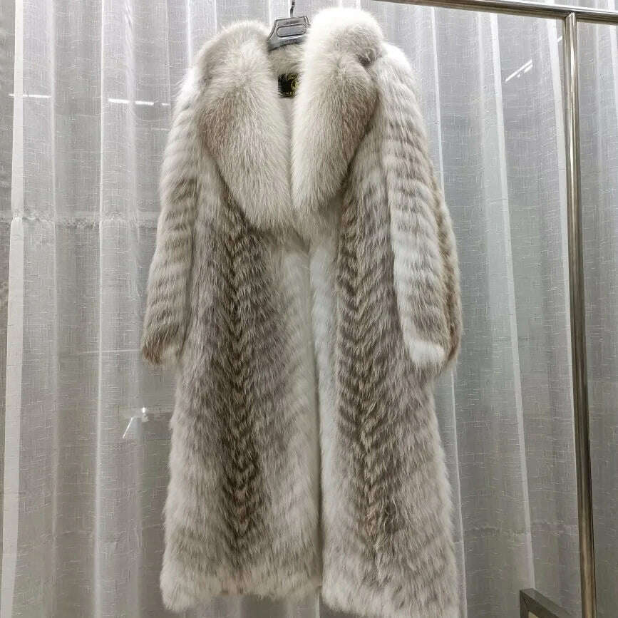 KIMLUD, Furyoume Hot 2024 Women Winter Coat Real Fox Fur Coat X-long Luxury Clothes Natural Fluffy Fur Jacket Ladies Fashion Streetwear, KIMLUD Womens Clothes