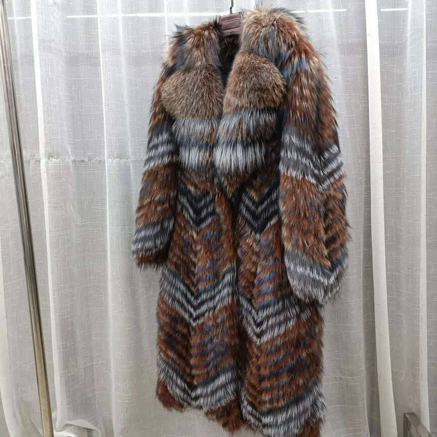 KIMLUD, Furyoume Hot 2024 Women Winter Coat Real Fox Fur Coat X-long Luxury Clothes Natural Fluffy Fur Jacket Ladies Fashion Streetwear, color 3 / L bust 100cm, KIMLUD APPAREL - Womens Clothes