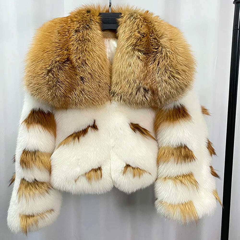 KIMLUD, FURYOUME Winter Women Real Fox Fur Coat Short Luxury Fur Jacket Thick Warm Natural Genuine Fur Streetwear Lady Fashion Overcoat, white / S bust 90cm, KIMLUD Womens Clothes