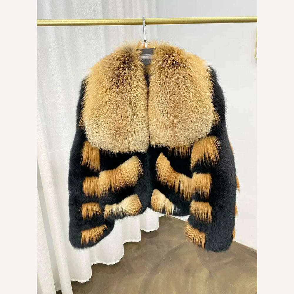 KIMLUD, FURYOUME Winter Women Real Fox Fur Coat Short Luxury Fur Jacket Thick Warm Natural Genuine Fur Streetwear Lady Fashion Overcoat, black / S bust 90cm, KIMLUD Womens Clothes