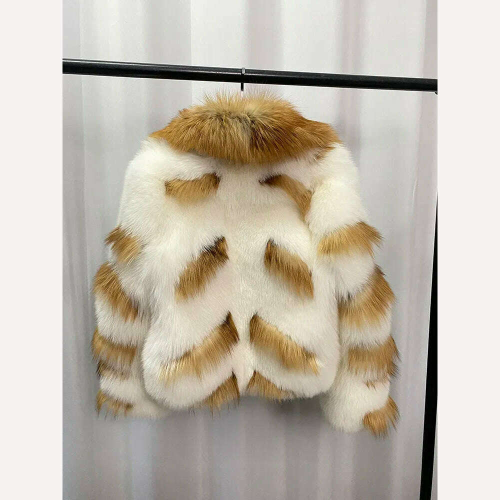 KIMLUD, FURYOUME Winter Women Real Fox Fur Coat Short Luxury Fur Jacket Thick Warm Natural Genuine Fur Streetwear Lady Fashion Overcoat, KIMLUD Womens Clothes