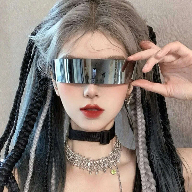 KIMLUD, Future Warrior Rimless Sunglasses One Piece Lens Wrap Around Cyber Punk Futuristic Men Women Hip Hop Party Sun Glasses  Bar KTV, KIMLUD Womens Clothes
