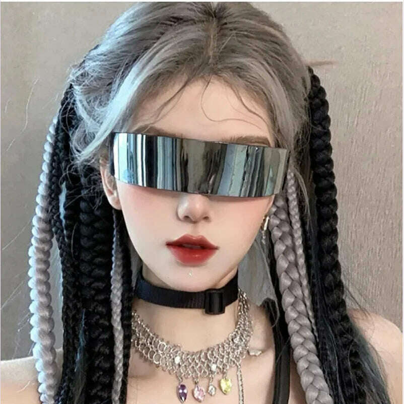 KIMLUD, Future Warrior Rimless Sunglasses One Piece Lens Wrap Around Cyber Punk Futuristic Men Women Hip Hop Party Sun Glasses  Bar KTV, KIMLUD Womens Clothes