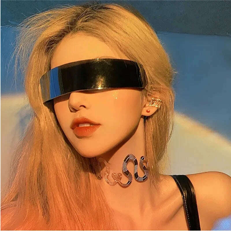 KIMLUD, Future Warrior Rimless Sunglasses One Piece Lens Wrap Around Cyber Punk Futuristic Men Women Hip Hop Party Sun Glasses  Bar KTV, KIMLUD Womens Clothes