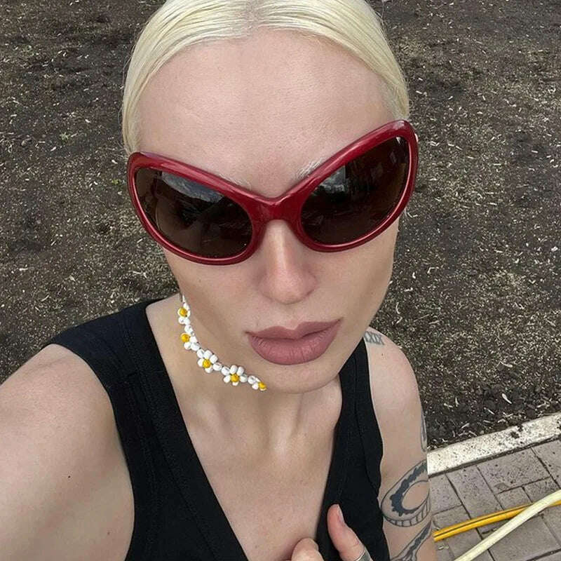 KIMLUD, Futuristic Y2k Cat Eye Sunglasses Women Sports Wrap Around Eyewear Fashion Punk Luxury Brand Sun Glasses Men Retro Hiphop Shades, KIMLUD Womens Clothes