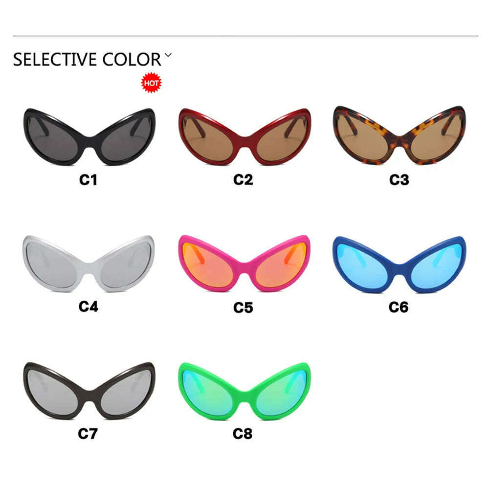 KIMLUD, Futuristic Y2k Cat Eye Sunglasses Women Sports Wrap Around Eyewear Fashion Punk Luxury Brand Sun Glasses Men Retro Hiphop Shades, KIMLUD Womens Clothes