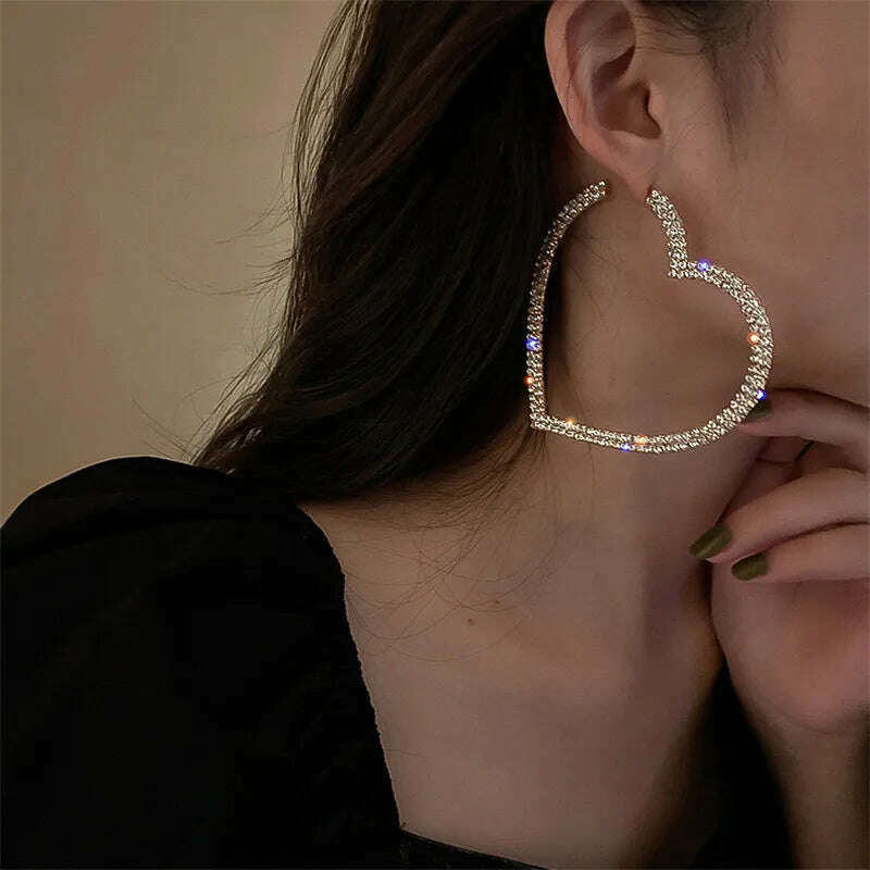 KIMLUD, FYUAN Fashion Big Heart Crystal Hoop Earrings for Women Bijoux Geometric Rhinestones Earrings Statement Jewelry Gifts, KIMLUD Women's Clothes