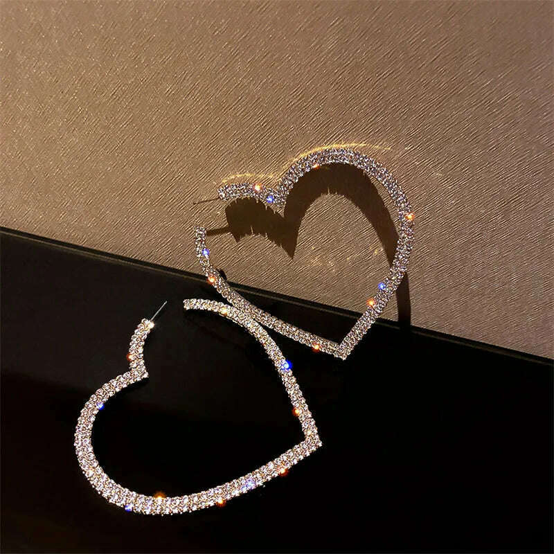 FYUAN Fashion Big Heart Crystal Hoop Earrings for Women Bijoux Geometric Rhinestones Earrings Statement Jewelry Gifts - KIMLUD
