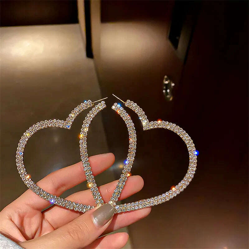 FYUAN Fashion Big Heart Crystal Hoop Earrings for Women Bijoux Geometric Rhinestones Earrings Statement Jewelry Gifts - KIMLUD