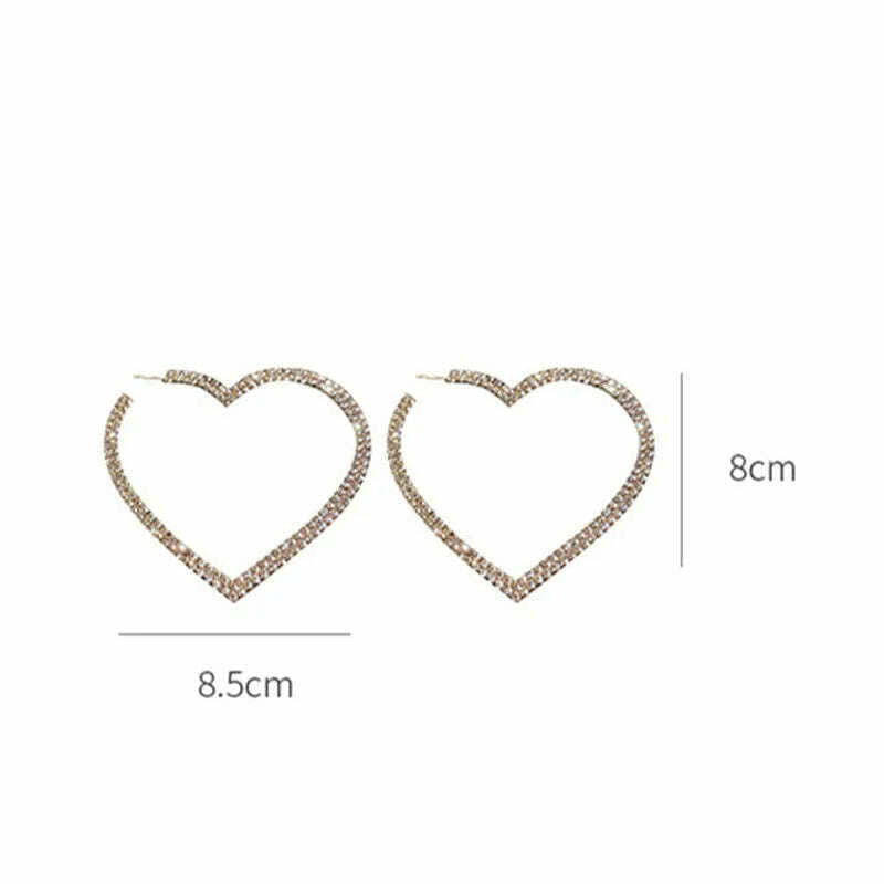 KIMLUD, FYUAN Fashion Big Heart Crystal Hoop Earrings for Women Bijoux Geometric Rhinestones Earrings Statement Jewelry Gifts, KIMLUD Womens Clothes