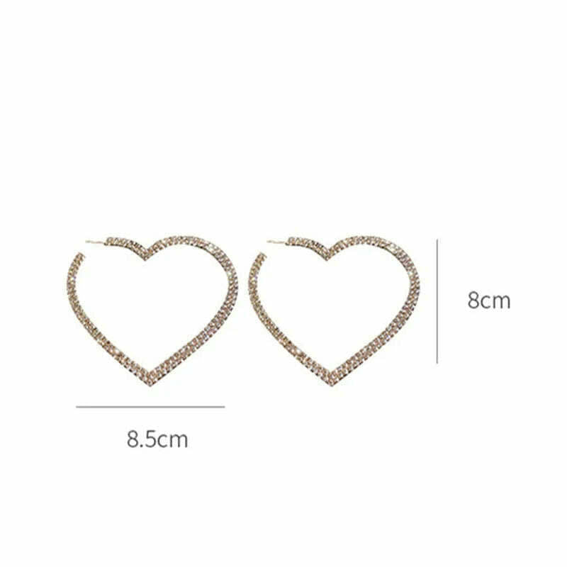 FYUAN Fashion Big Heart Crystal Hoop Earrings for Women Bijoux Geometric Rhinestones Earrings Statement Jewelry Gifts - KIMLUD