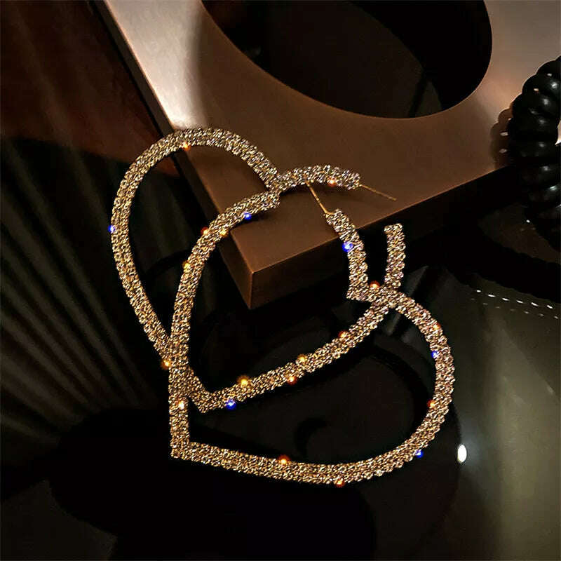 KIMLUD, FYUAN Fashion Big Heart Crystal Hoop Earrings for Women Bijoux Geometric Rhinestones Earrings Statement Jewelry Gifts, KIMLUD Womens Clothes