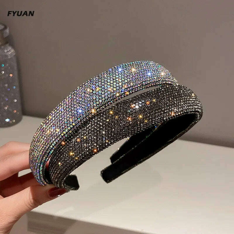 FYUAN Shiny Full Rhinestone Headbands Silver Color Hairbands Velvet Headwear for Women Hair Accessories Jewelry Gifts - KIMLUD
