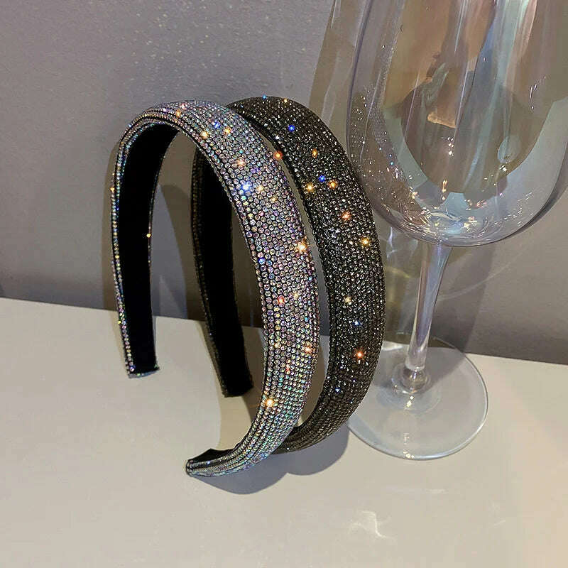 FYUAN Shiny Full Rhinestone Headbands Silver Color Hairbands Velvet Headwear for Women Hair Accessories Jewelry Gifts - KIMLUD