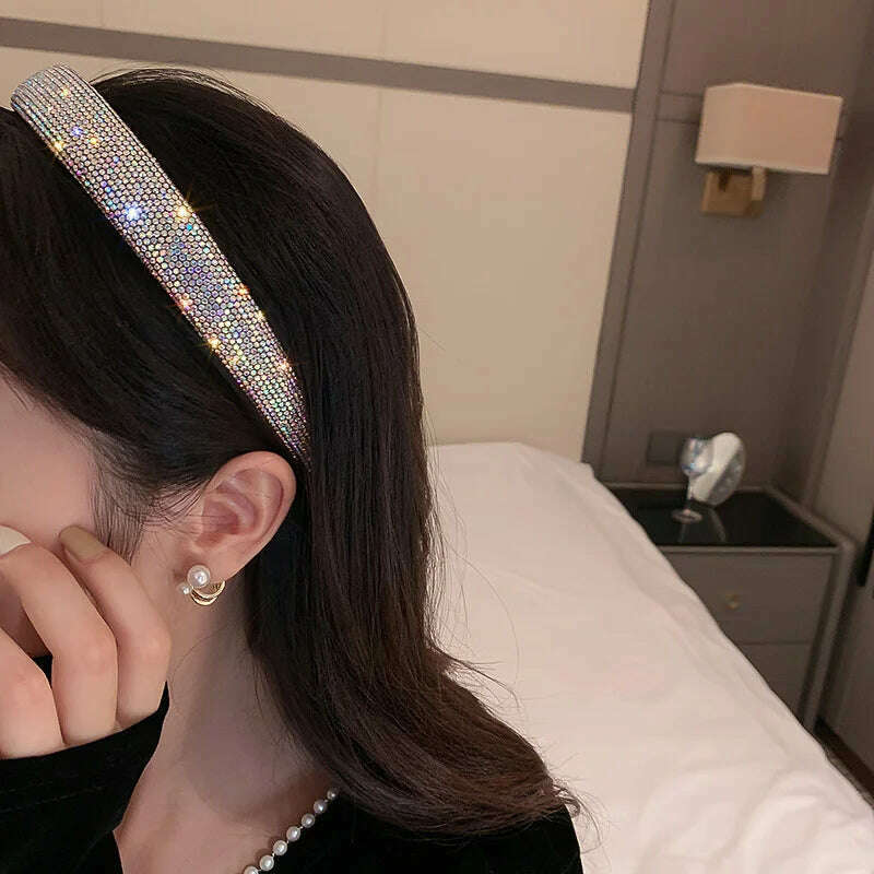 FYUAN Shiny Full Rhinestone Headbands Silver Color Hairbands Velvet Headwear for Women Hair Accessories Jewelry Gifts - KIMLUD