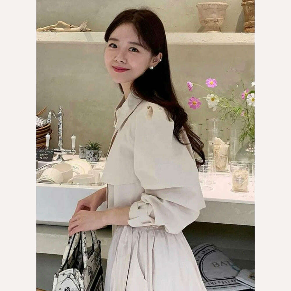 GALCAUR Solid Fashion Shirts For Women Lapel Long Sleeve Single Breasted Folds Patchwork Korean Short Blouse Female Spring New - KIMLUD