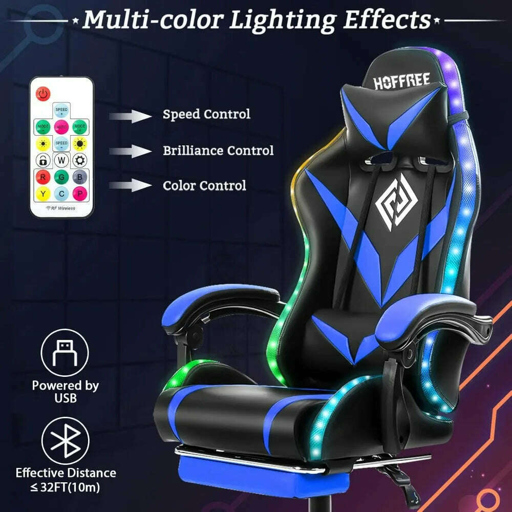 KIMLUD, Gaming Chair with Massage and LED Lights Ergonomic Video Game Chairs with Footrest High Back Reclining Computer Chair, KIMLUD Womens Clothes