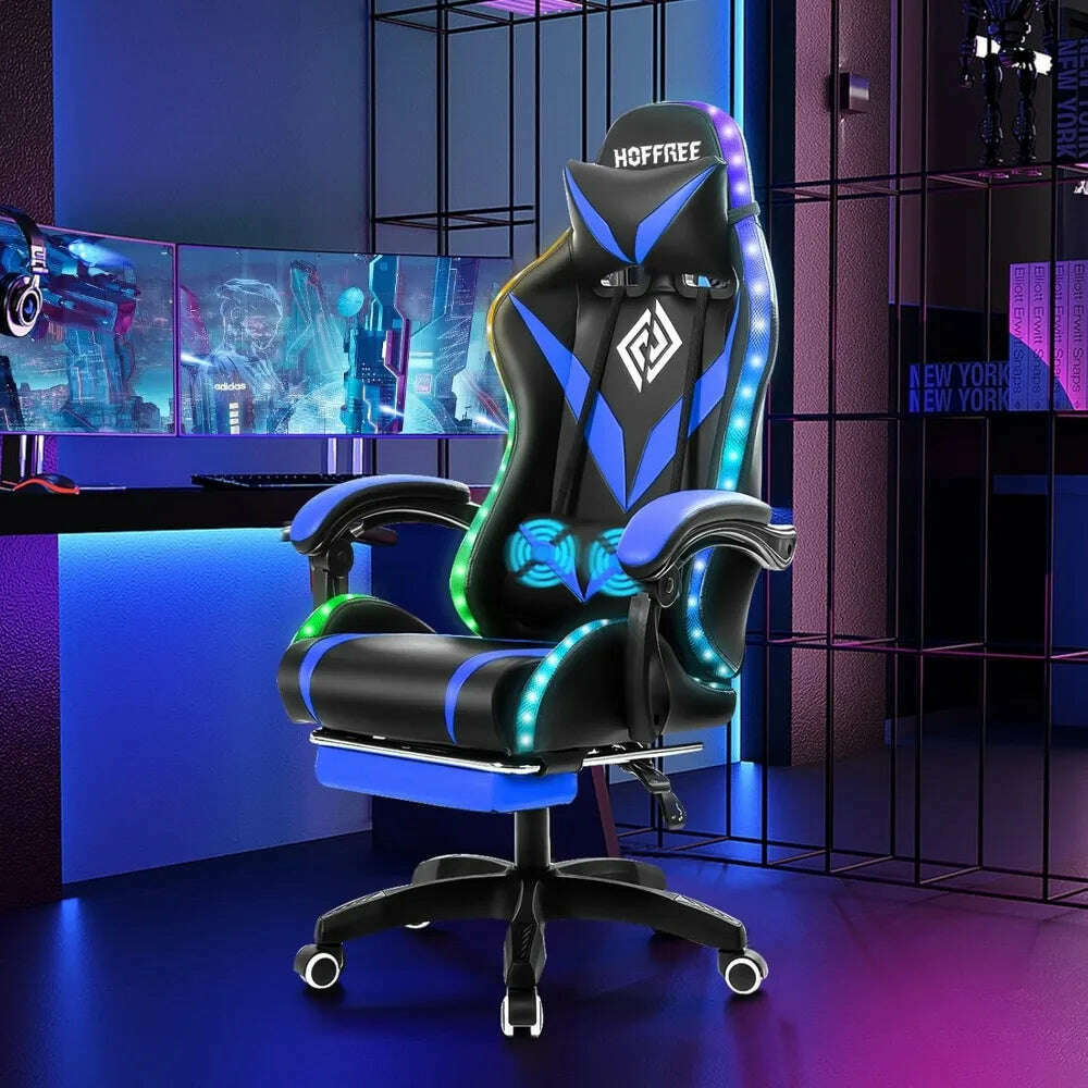 KIMLUD, Gaming Chair with Massage and LED Lights Ergonomic Video Game Chairs with Footrest High Back Reclining Computer Chair, KIMLUD Womens Clothes