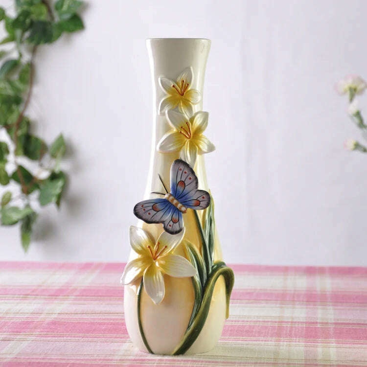 KIMLUD, Garden Ceramic Butterfly Flowers Vase Pot, Home Decor, Wedding Decoration, Office, Study, Living Room, Dining Table, Interior, A, KIMLUD Womens Clothes