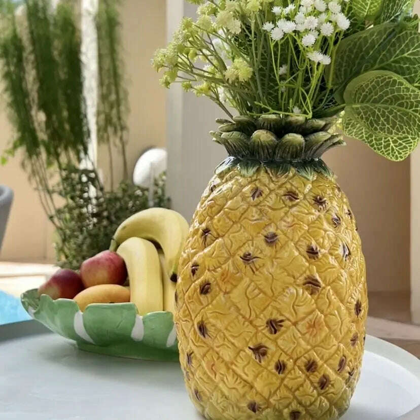 KIMLUD, Garden Ceramic Pineapple Flowers Vase Pot, Home Decor, Wedding Decoration, Study, Living Room, Dining Table, Interior, A, KIMLUD Womens Clothes