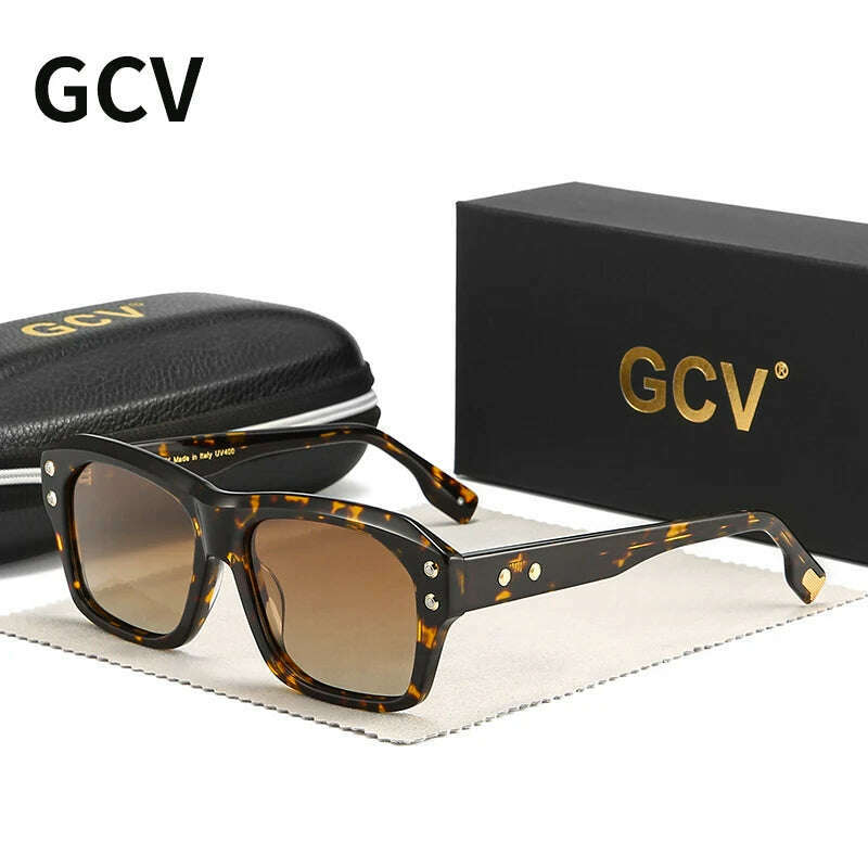 GCV Brand Acetate Square Rectangular Polarized Sunglasses Man Women Fashion Outdoors Eyewear Uv400 Quality Of Luxury Goods - KIMLUD