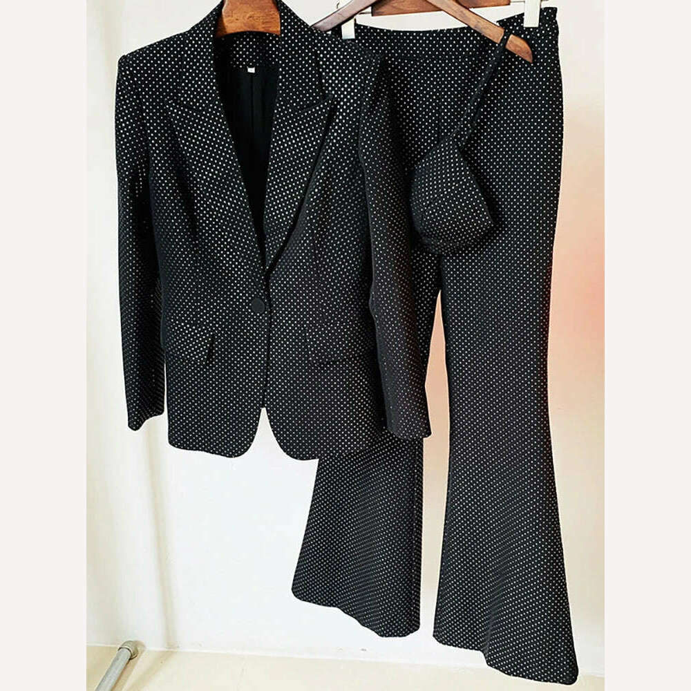 KIMLUD, Gedivoen High Quality Spring Women Fashion Designer Three Piece Sets Sexy Cami + Long Slim Jacket + Dot Flare Long Pants Suits, MULTI / S / China, KIMLUD APPAREL - Womens Clothes