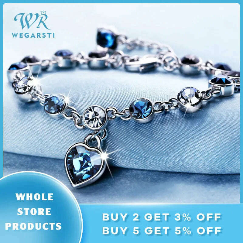 KIMLUD, Genuine 925 Sterling Silver Heart Bracelets For Women Blue Sapphire Tanzanite Chain Bracelet Trendy Wedding Gift Fine Jewelry, KIMLUD Womens Clothes