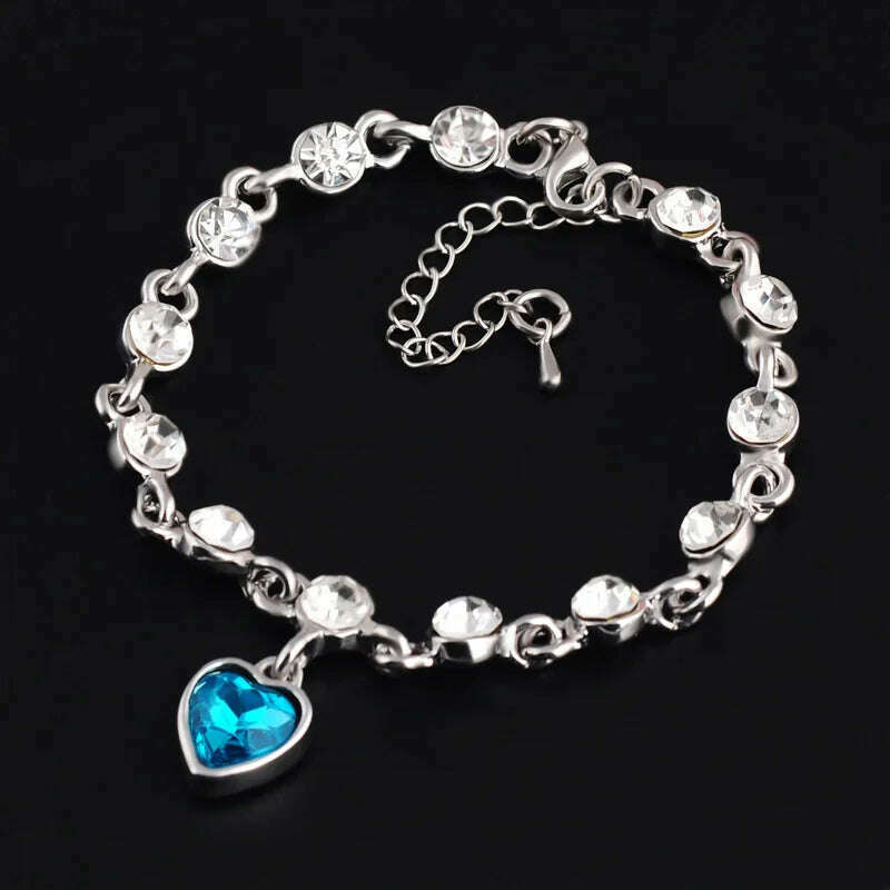 KIMLUD, Genuine 925 Sterling Silver Heart Bracelets For Women Blue Sapphire Tanzanite Chain Bracelet Trendy Wedding Gift Fine Jewelry, KIMLUD Women's Clothes