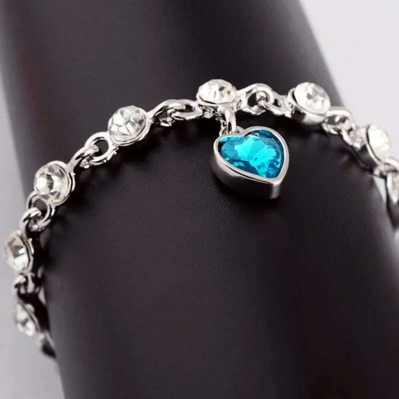 KIMLUD, Genuine 925 Sterling Silver Heart Bracelets For Women Blue Sapphire Tanzanite Chain Bracelet Trendy Wedding Gift Fine Jewelry, KIMLUD Womens Clothes