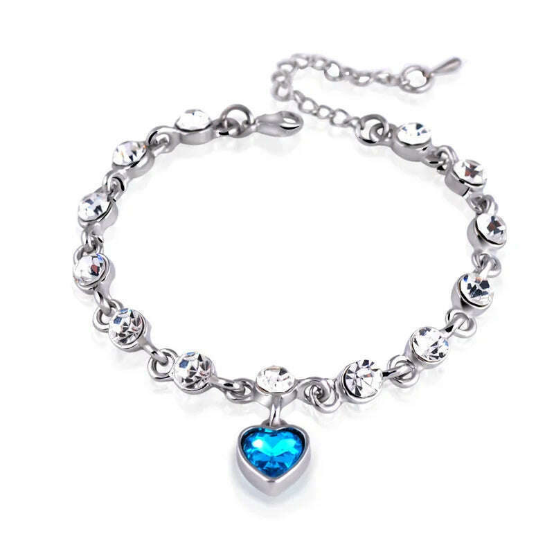 KIMLUD, Genuine 925 Sterling Silver Heart Bracelets For Women Blue Sapphire Tanzanite Chain Bracelet Trendy Wedding Gift Fine Jewelry, KIMLUD Women's Clothes
