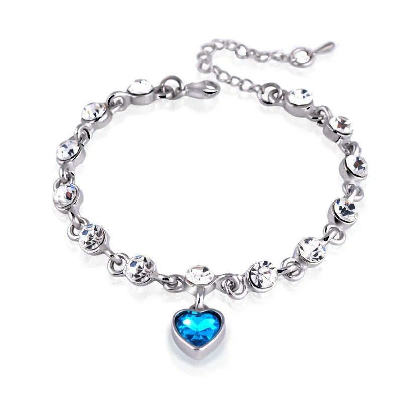 KIMLUD, Genuine 925 Sterling Silver Heart Bracelets For Women Blue Sapphire Tanzanite Chain Bracelet Trendy Wedding Gift Fine Jewelry, KIMLUD Womens Clothes