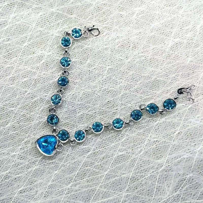 KIMLUD, Genuine 925 Sterling Silver Heart Bracelets For Women Blue Sapphire Tanzanite Chain Bracelet Trendy Wedding Gift Fine Jewelry, Blue / 16-19cm, KIMLUD Women's Clothes