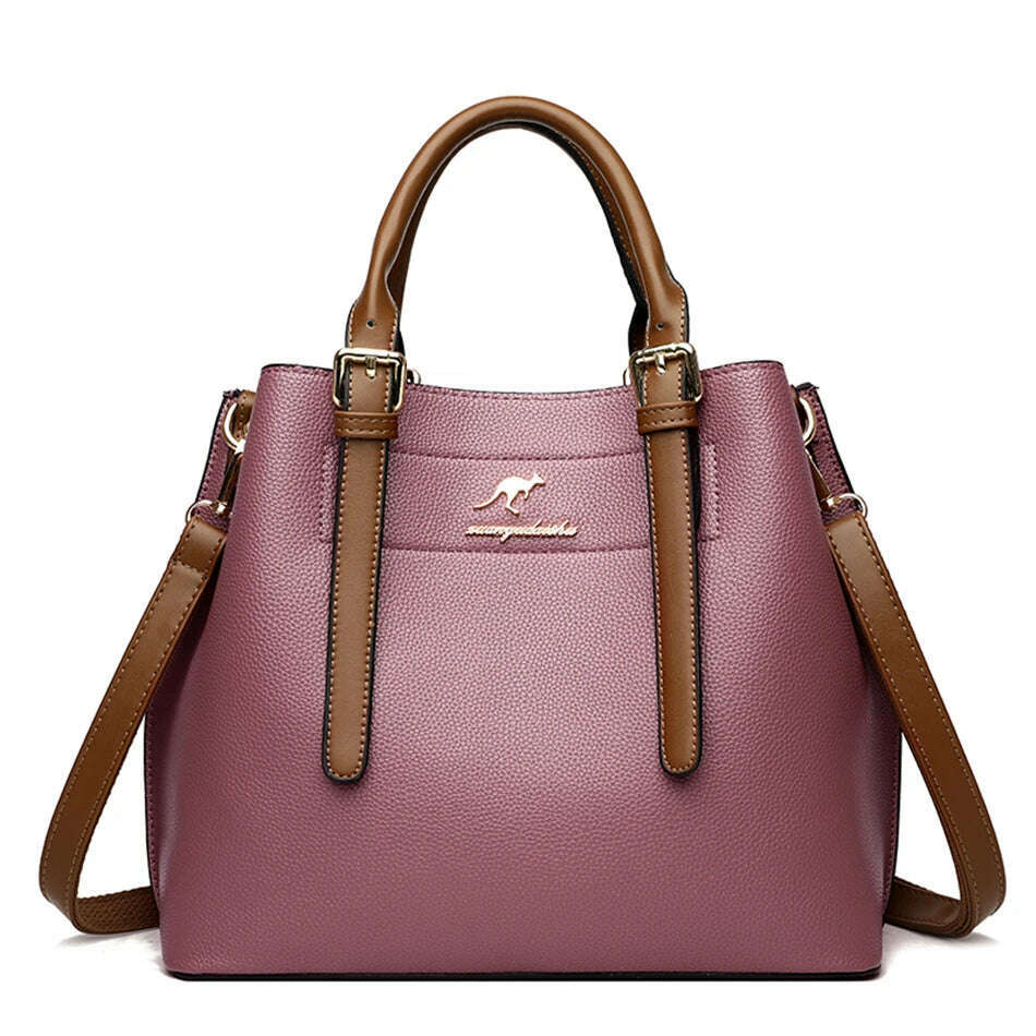KIMLUD, Genuine Large Capacity Casual Tote Bag Leather Shoulder Crossbody Bags for Women 2022 Simple Female Shopper Bag Designer Handbag, Purple, KIMLUD Womens Clothes