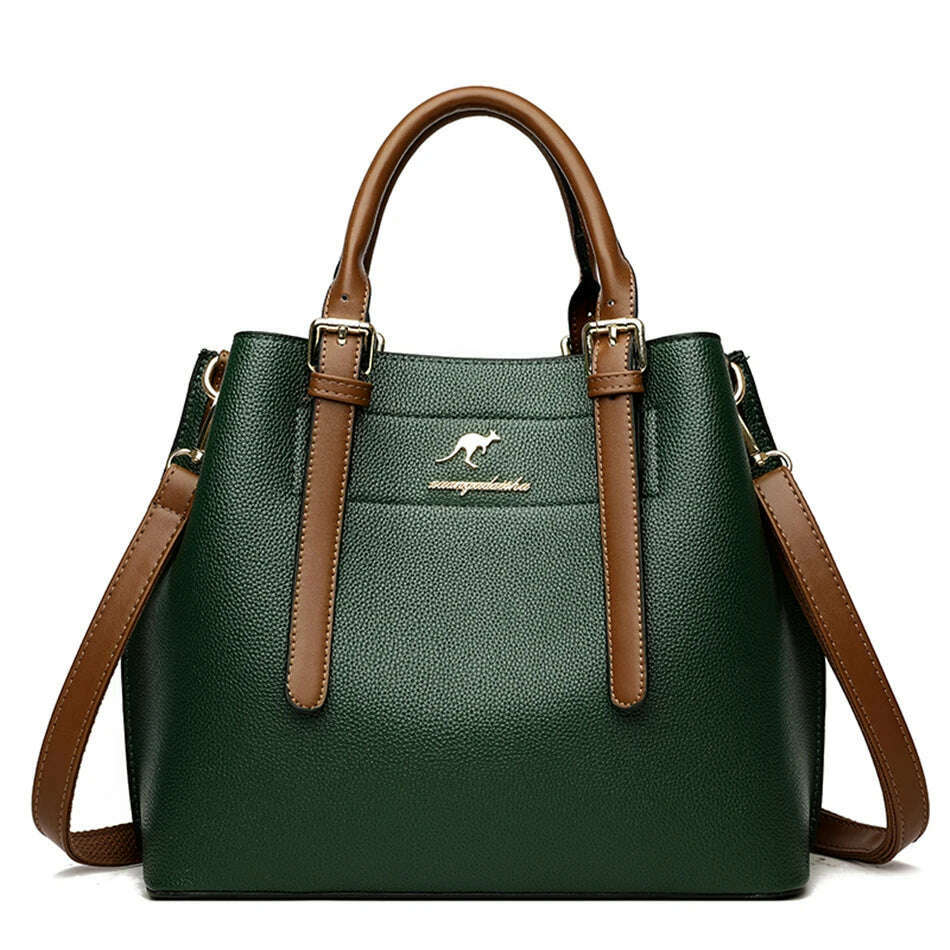 KIMLUD, Genuine Large Capacity Casual Tote Bag Leather Shoulder Crossbody Bags for Women 2022 Simple Female Shopper Bag Designer Handbag, Green, KIMLUD Womens Clothes